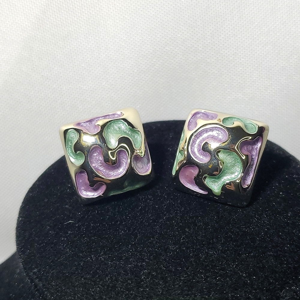 🏷5/$20🏷 Silver/Purple/Teal/Gold Square Abstract Post Earrings